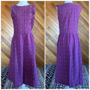 Vintage Handmade Floral Striped Dress with Ruffle Detail